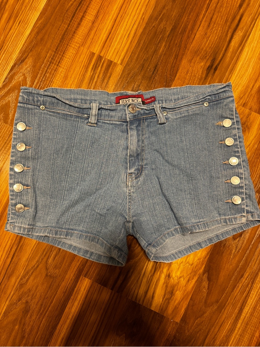 Vintage Jukebox Light Blue Denim Button-Side Women's Shorts
